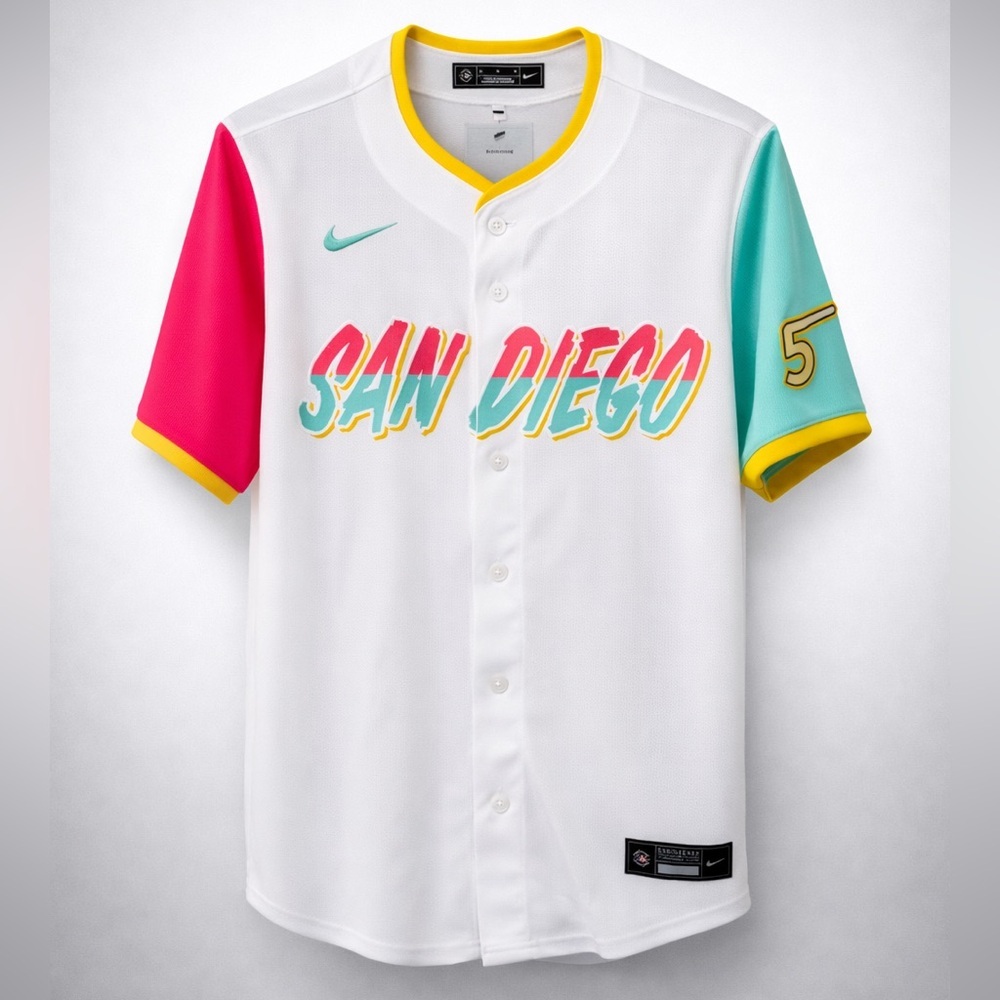 Nike San Diego Padres City Connect Jersey Medium MLB Limited White Pink Teal NWT